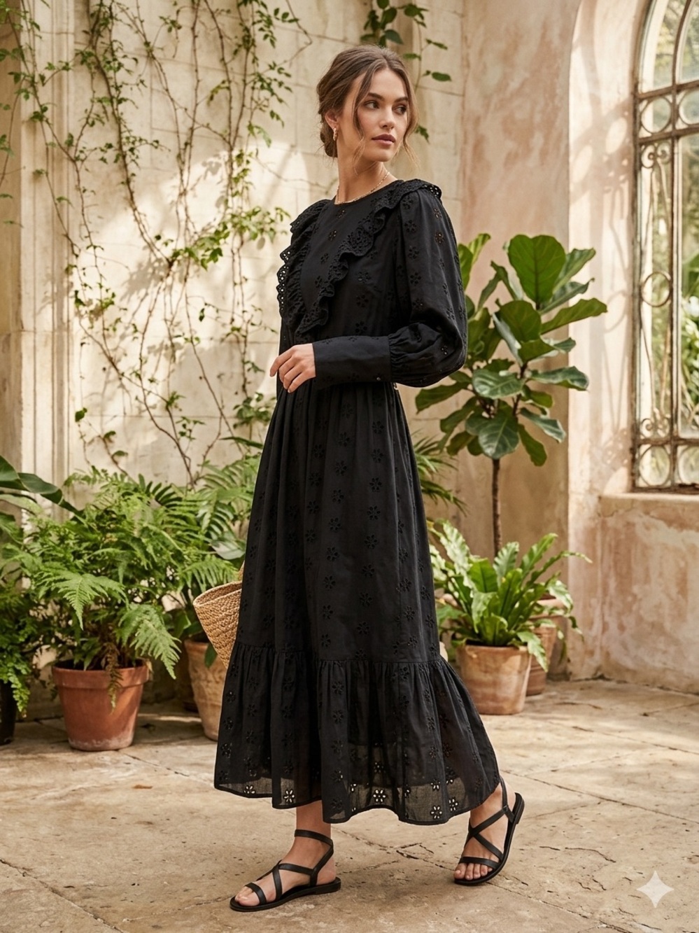 ASOS Black Eyelet Ruffle Maxi Dress